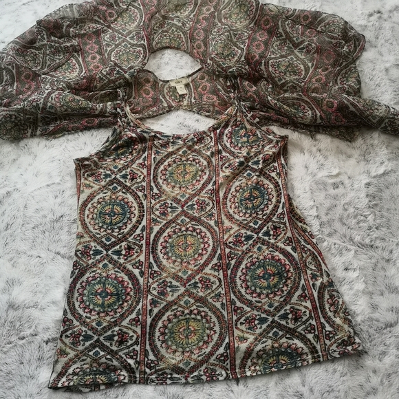 Anthropologie TINY Silk Caped Mosaic Layered Scarf Top Blouse ~ Small - Picture 11 of 17